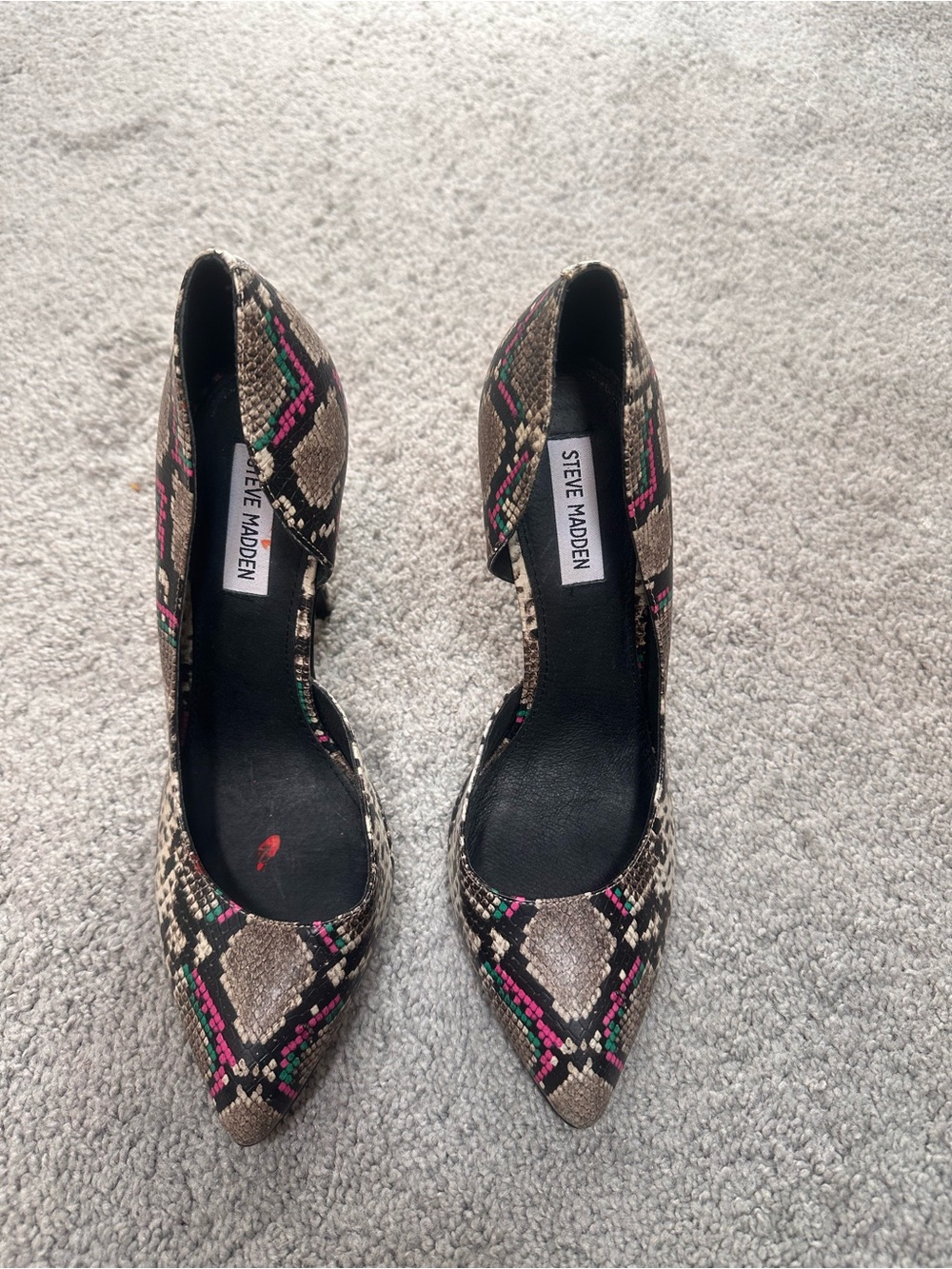 Steve Madden Snakeskin Pointed Toe Pumps with Pink & Green Accents